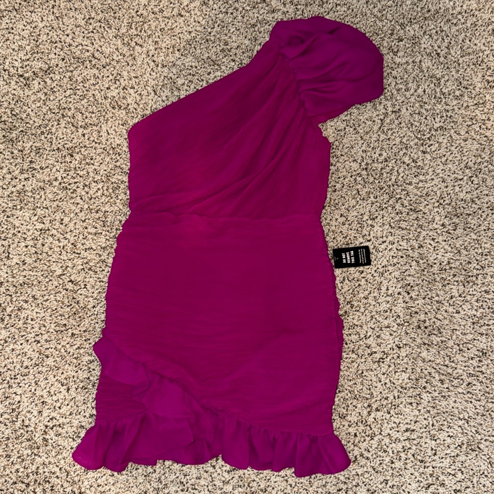 COPY - One Puff Shoulder Ruched Ruffle Mini Dress